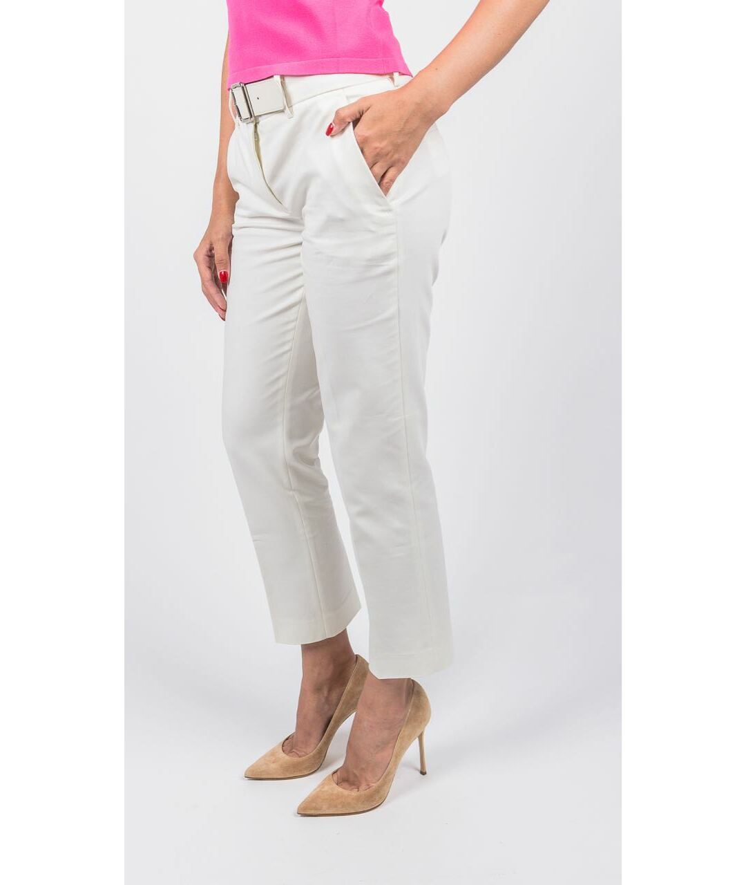 MONCLER Белые хлопко-эластановые брюки узкие, фото 4