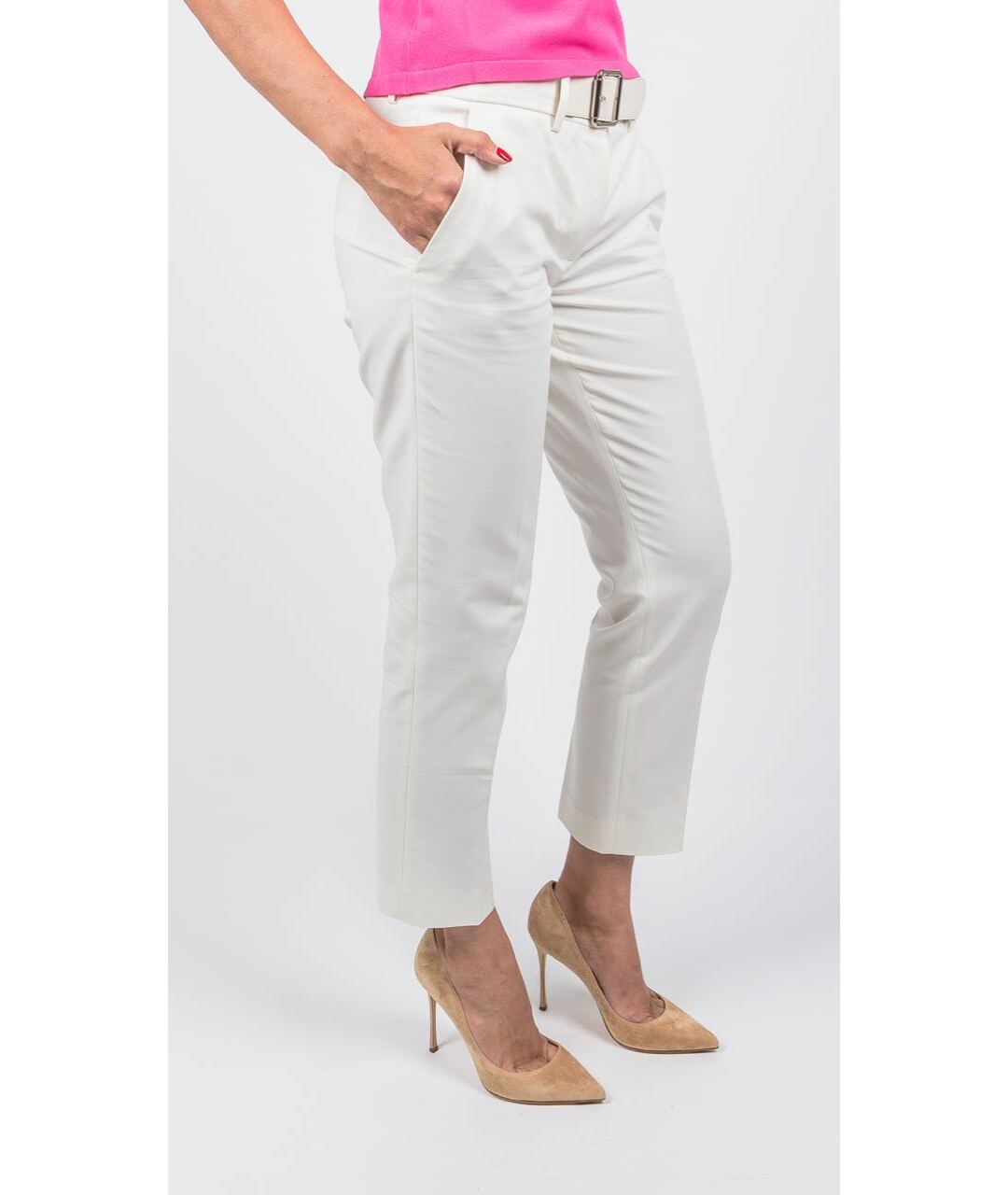 MONCLER Белые хлопко-эластановые брюки узкие, фото 3
