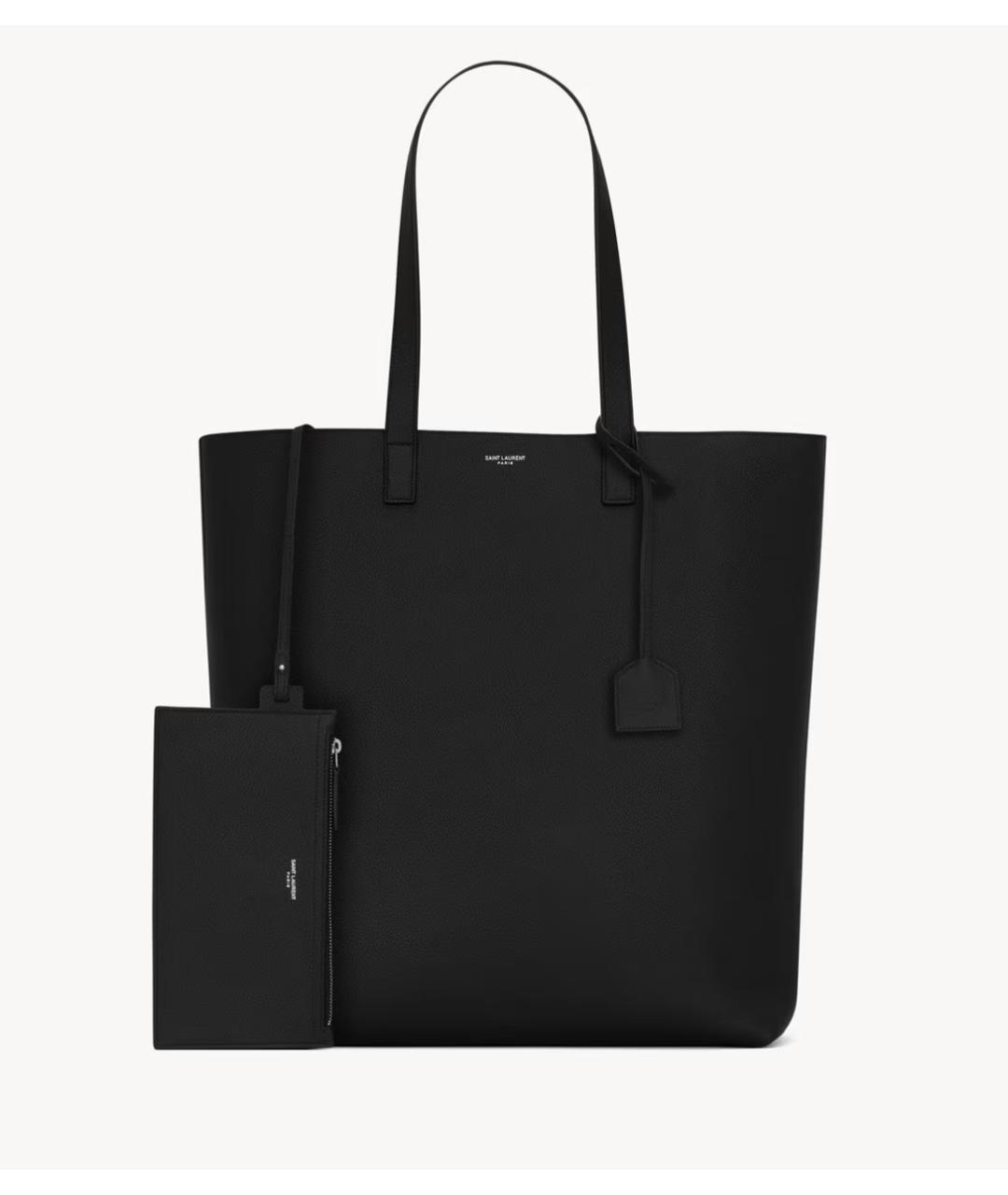 SAINT LAURENT Черная кожаная сумка тоут, фото 4