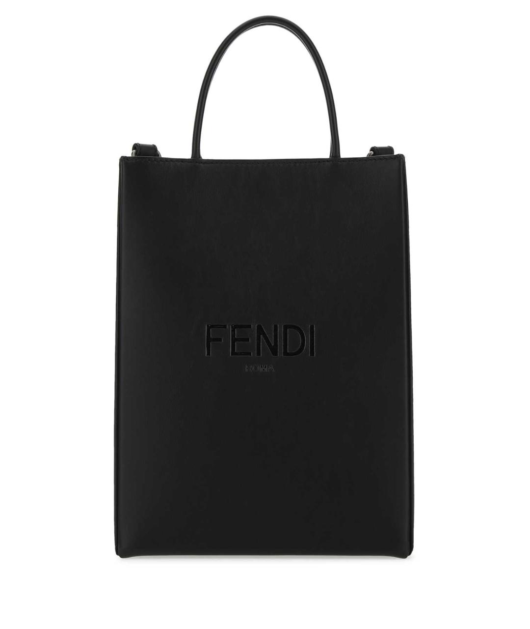 FENDI Черная кожаная сумка тоут, фото 1