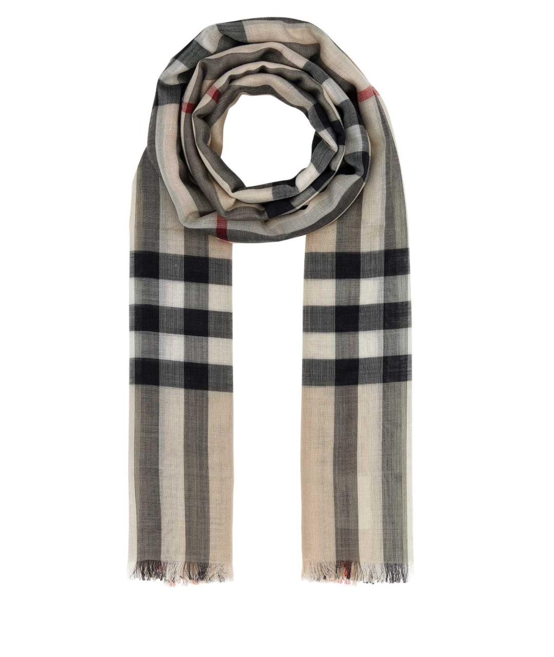 BURBERRY Бежевый шелковый шарф, фото 1