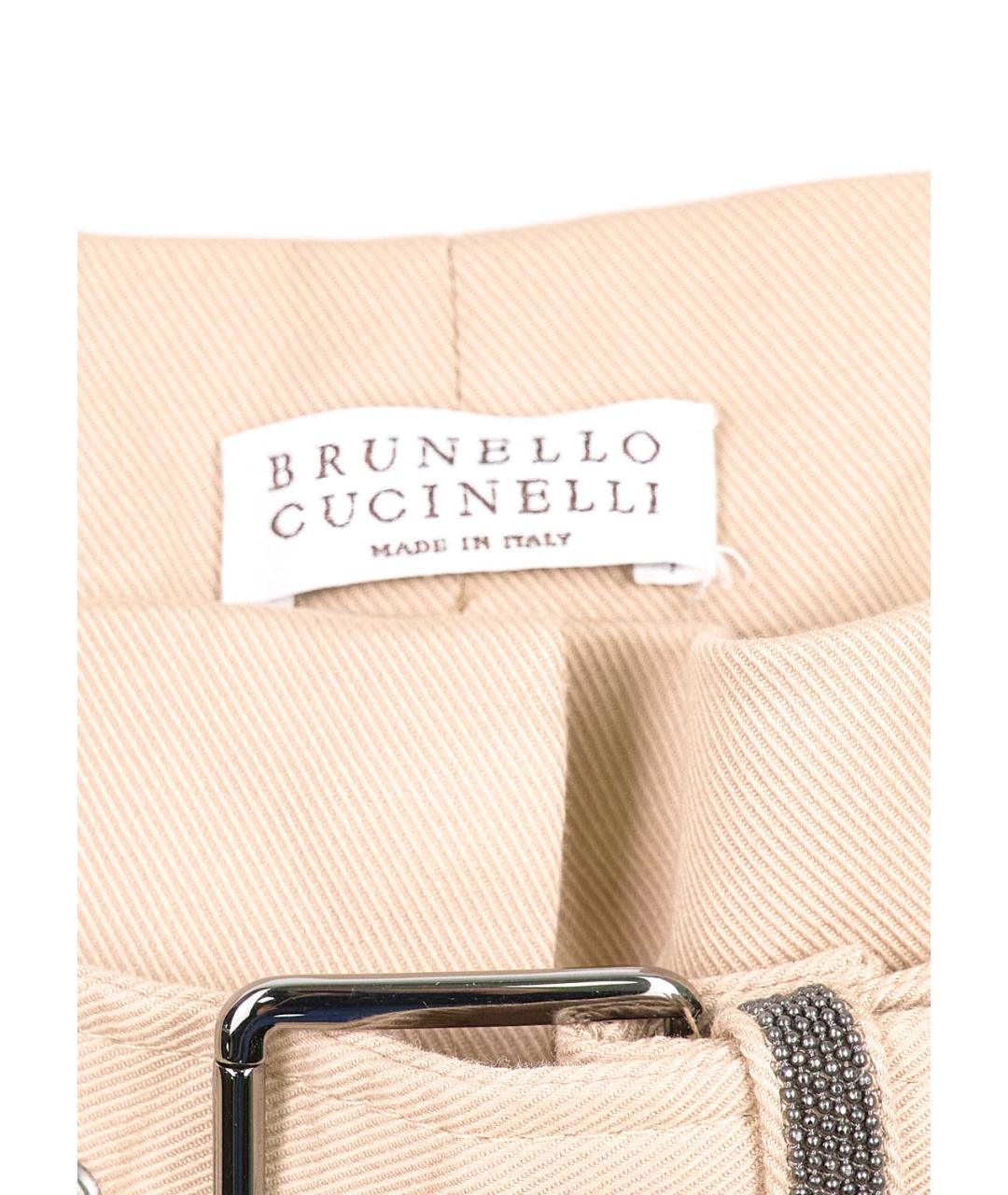 BRUNELLO CUCINELLI Бежевые хлопко-эластановые брюки широкие, фото 3