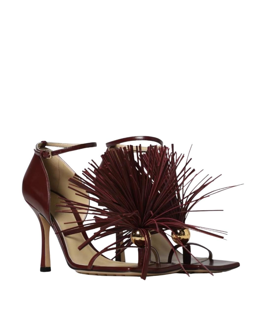 BOTTEGA VENETA Бордовые кожаные босоножки, фото 4