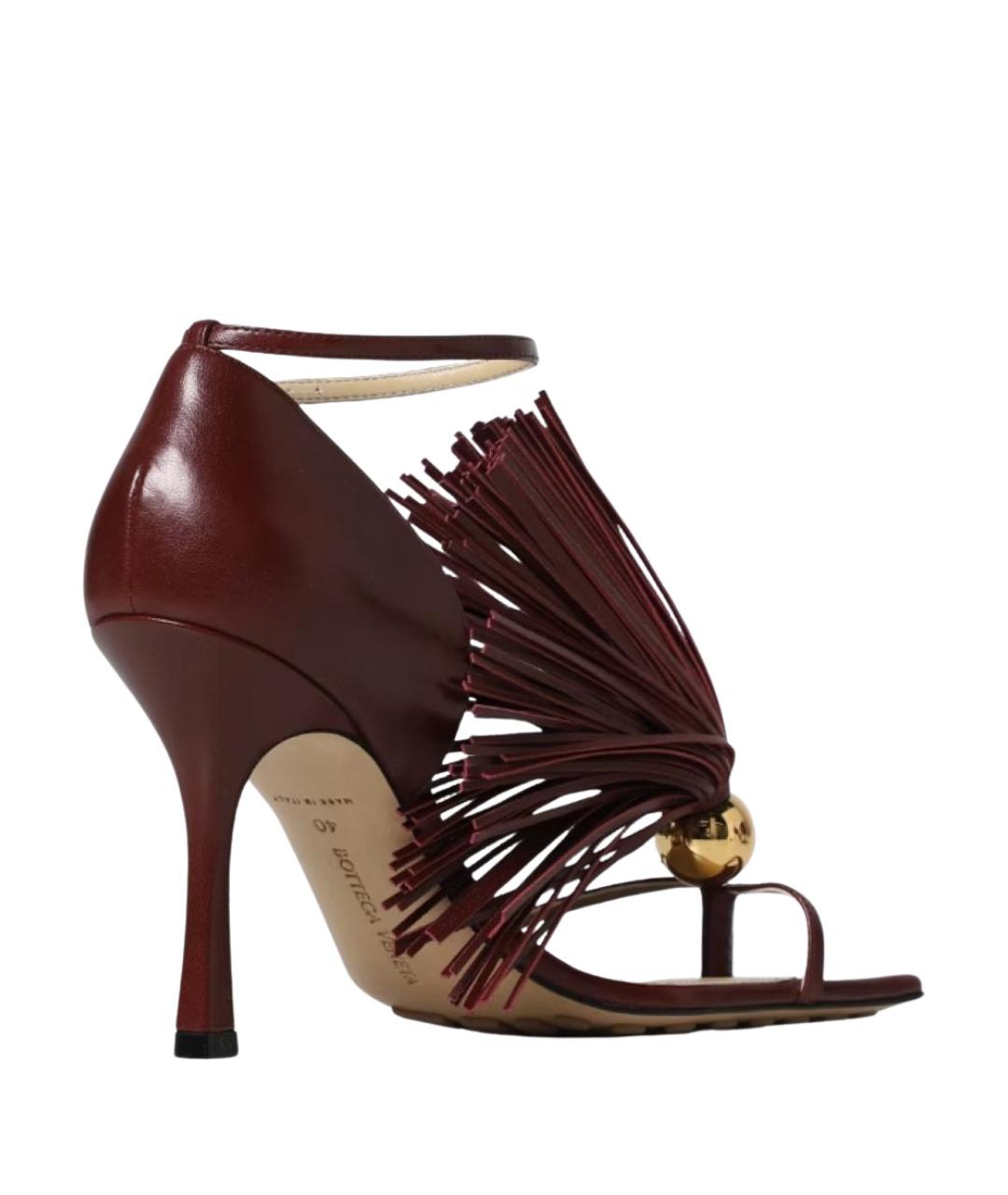 BOTTEGA VENETA Бордовые кожаные босоножки, фото 3