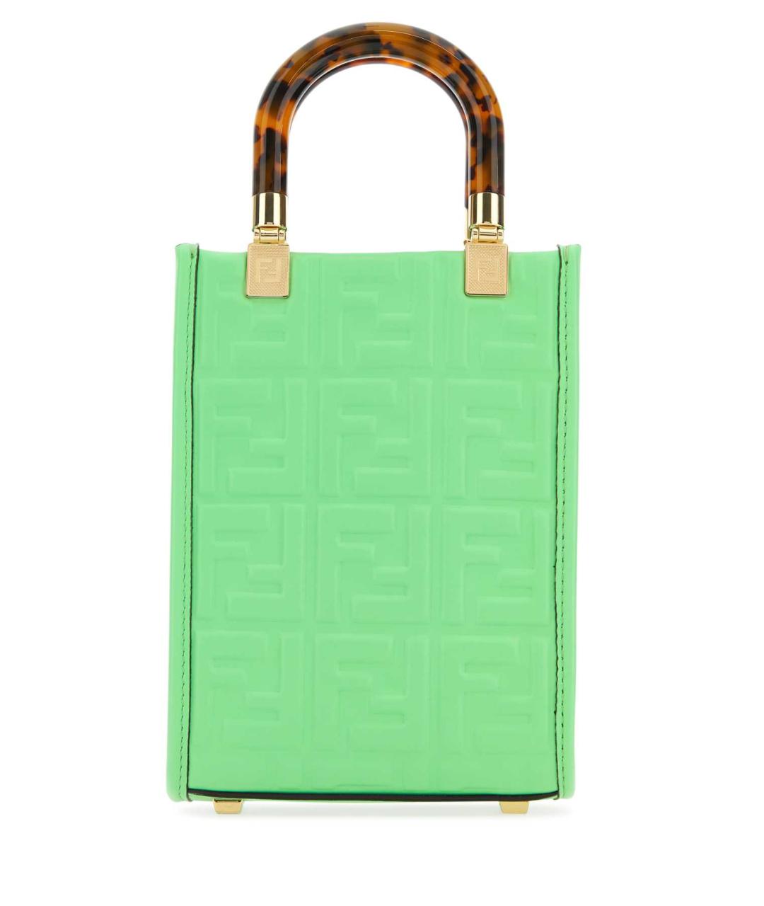 FENDI Зеленая кожаная сумка с короткими ручками, фото 3