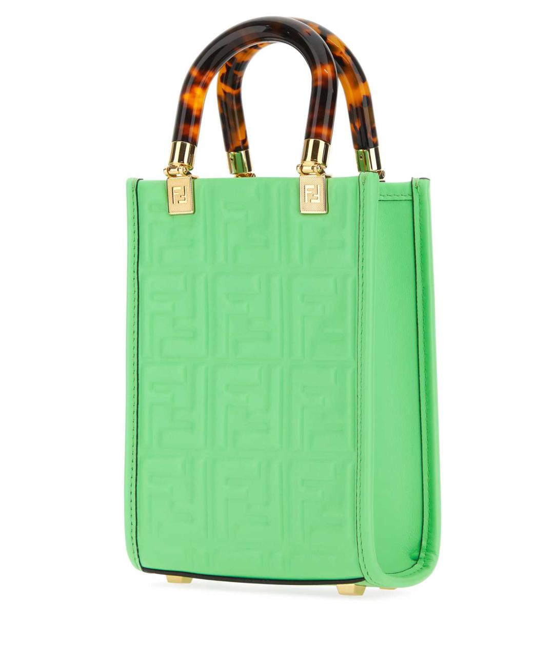 FENDI Зеленая кожаная сумка с короткими ручками, фото 2