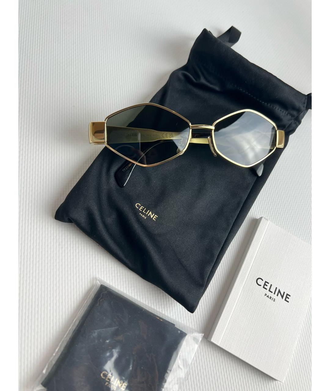 CELINE Золотые металлические солнцезащитные очки, фото 2
