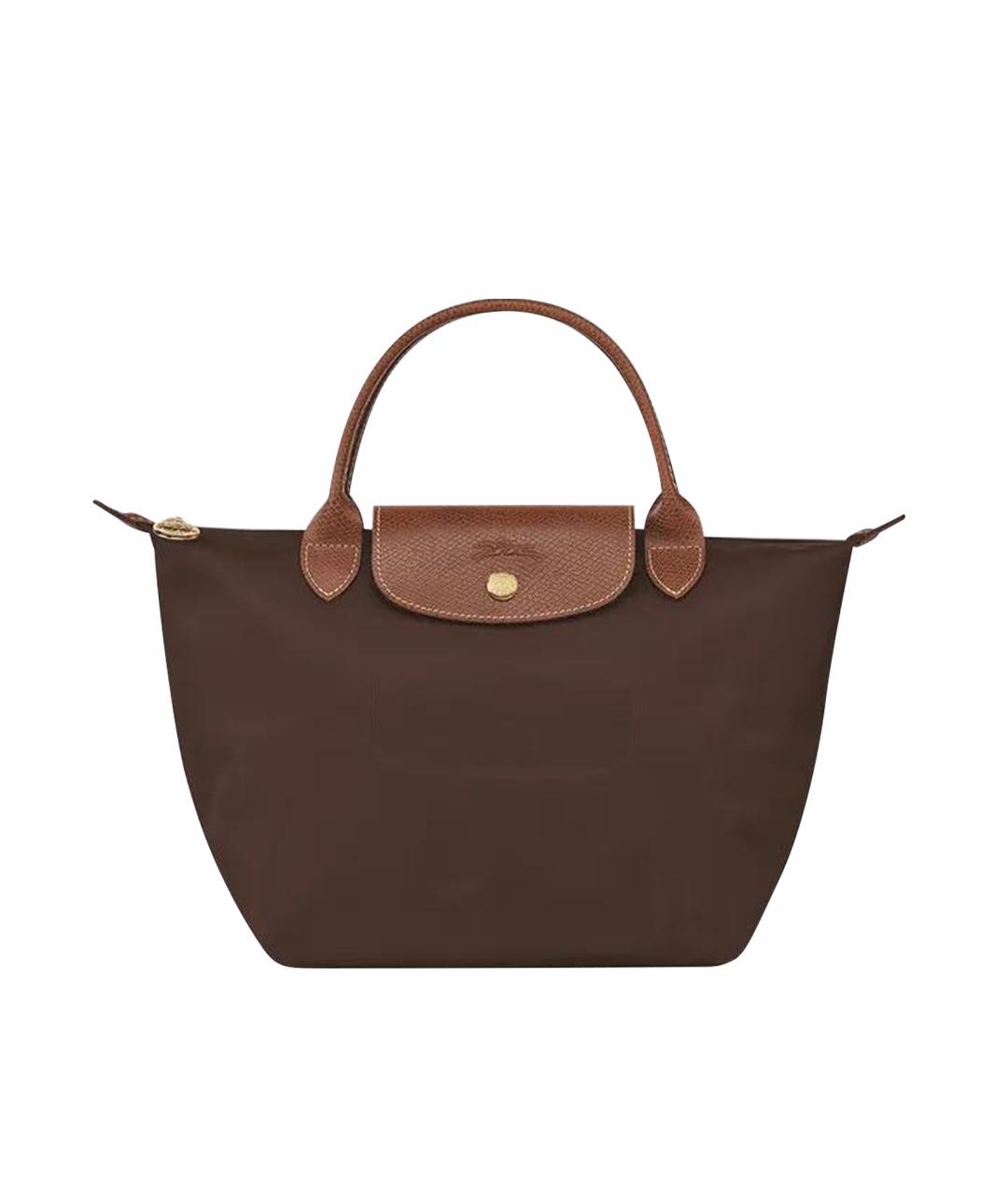 LONGCHAMP Коричневая жаккардовая сумка с короткими ручками, фото 1