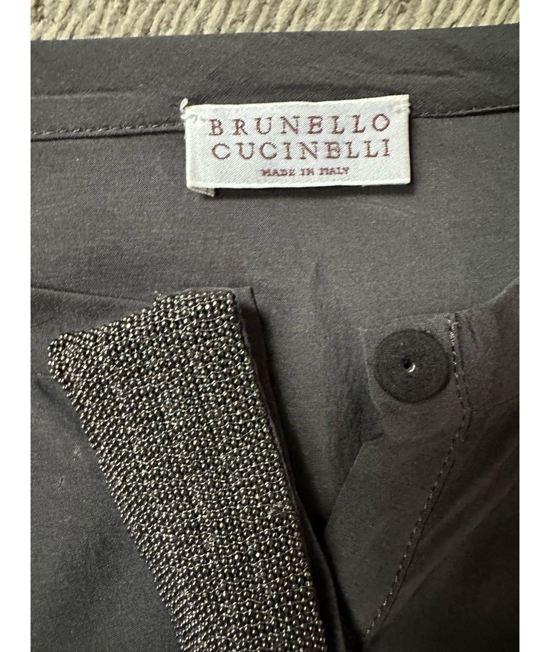 BRUNELLO CUCINELLI Антрацитовая шелковая блузы, фото 3