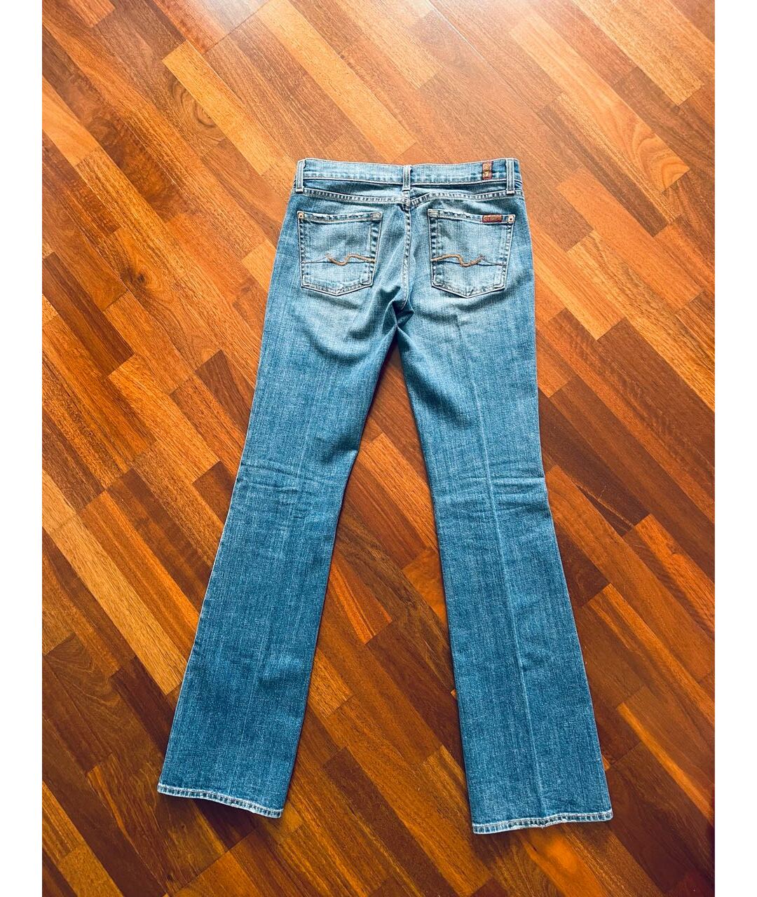7 FOR ALL MANKIND Голубые хлопковые джинсы клеш, фото 2