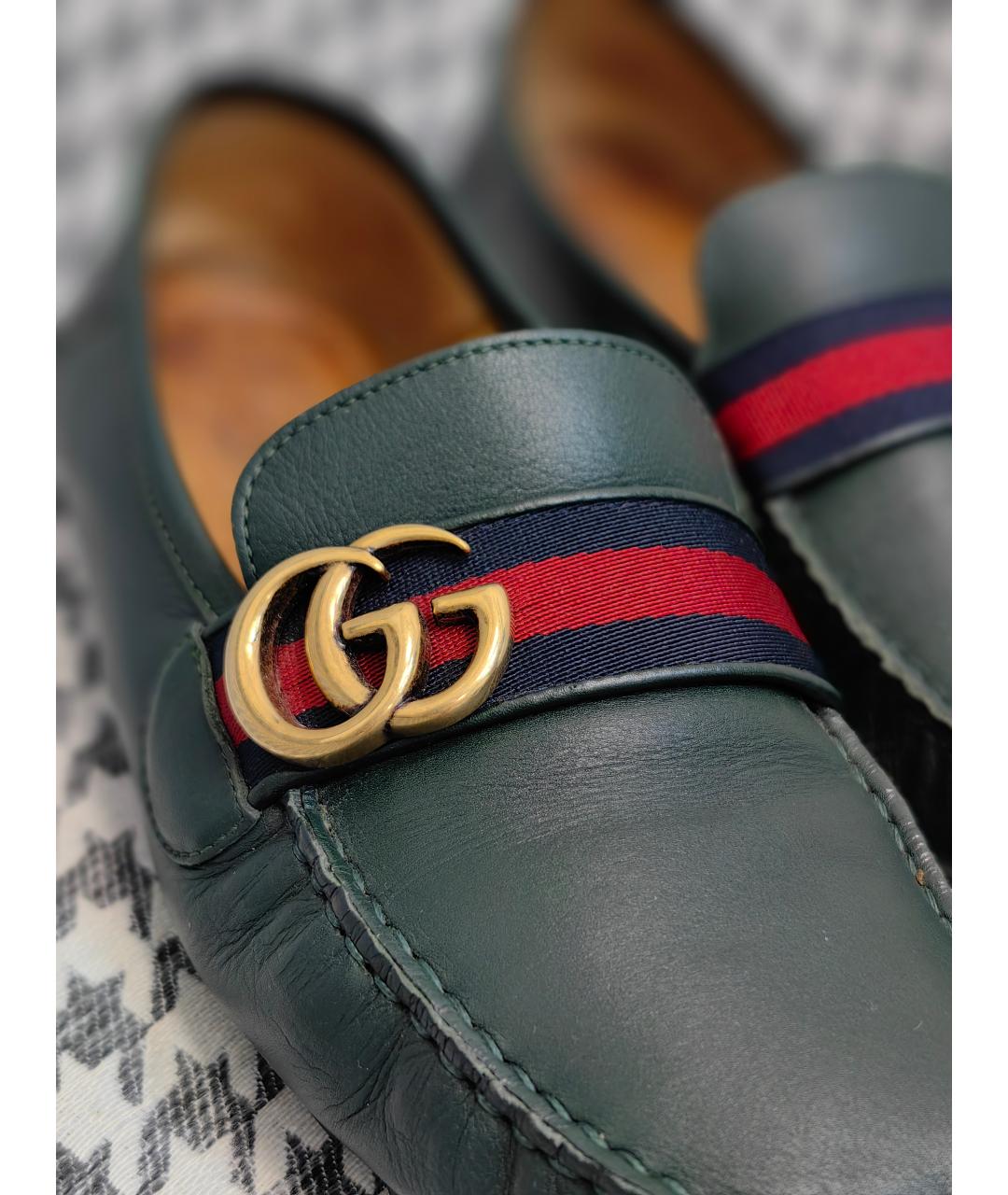 GUCCI Зеленые кожаные лоферы, фото 3