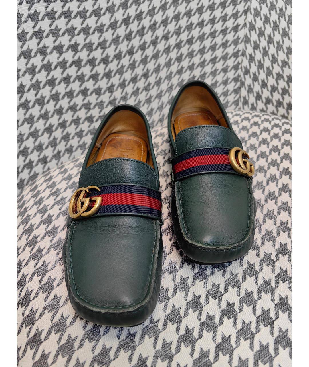 GUCCI Зеленые кожаные лоферы, фото 7