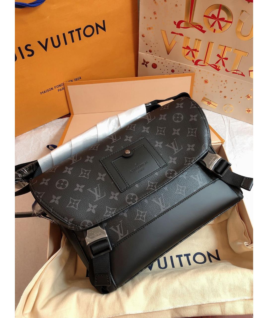 LOUIS VUITTON Черная кожаная сумка через плечо, фото 2