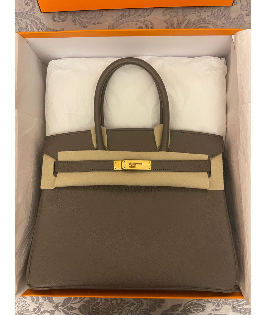 HERMES Бежевая кожаная сумка с короткими ручками, фото 6