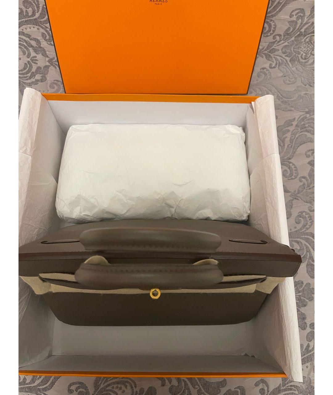 HERMES Бежевая кожаная сумка с короткими ручками, фото 4