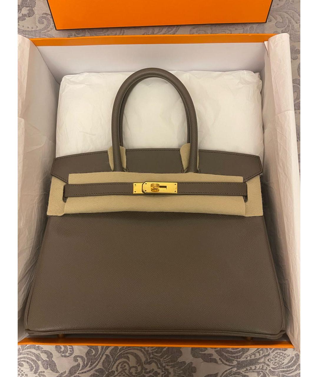 HERMES Бежевая кожаная сумка с короткими ручками, фото 2