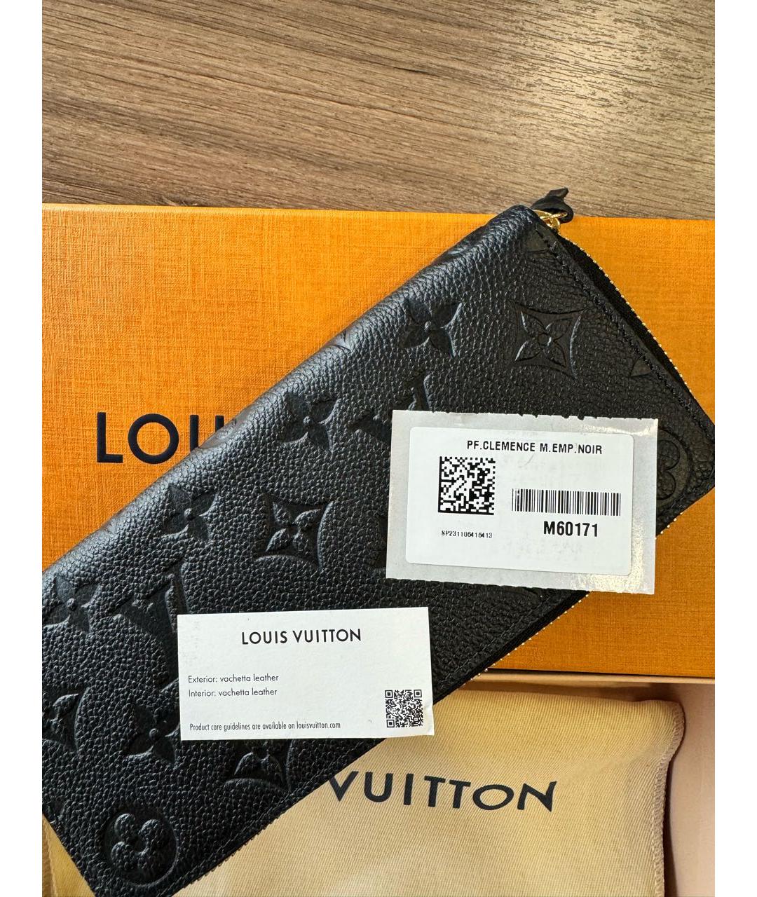 LOUIS VUITTON Черный кожаный кошелек, фото 3