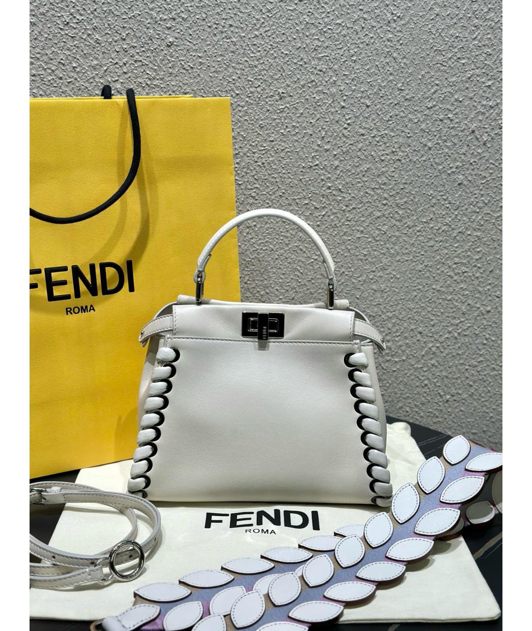 FENDI Белая кожаная сумка тоут, фото 10