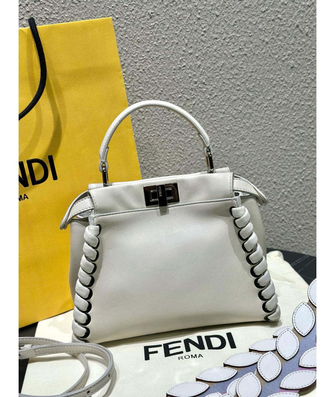 FENDI Белая кожаная сумка тоут, фото 5