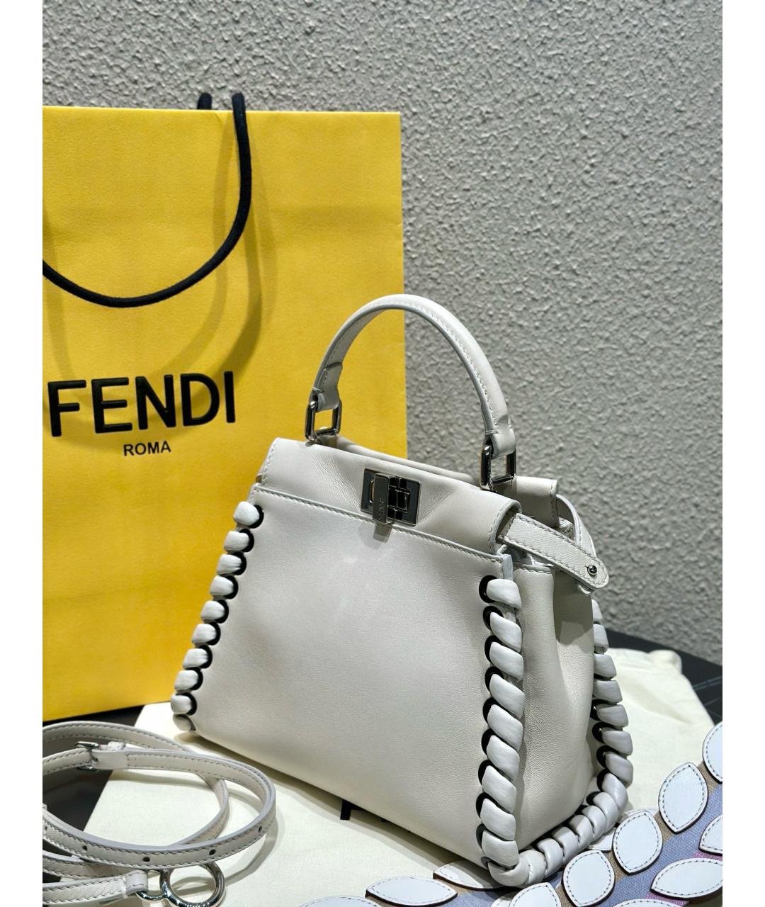 FENDI Белая кожаная сумка тоут, фото 4