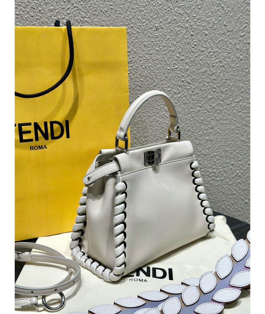 FENDI Белая кожаная сумка тоут, фото 3