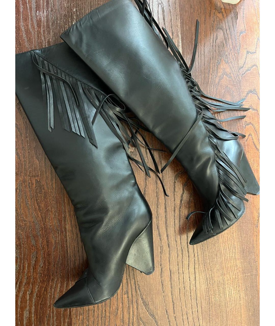 SAINT LAURENT Черные кожаные сапоги, фото 8