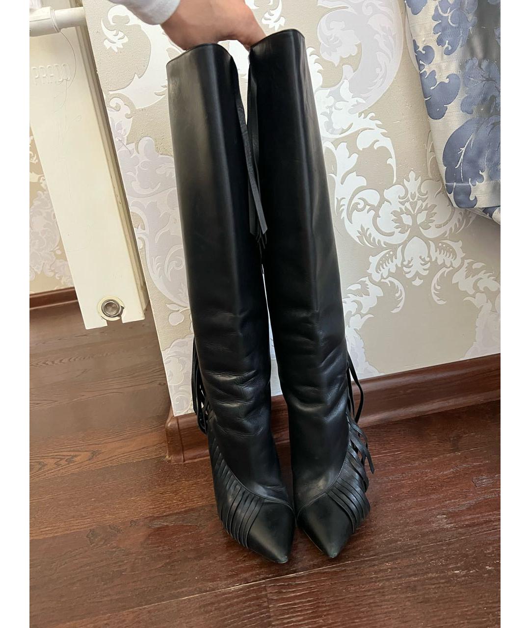 SAINT LAURENT Черные кожаные сапоги, фото 2