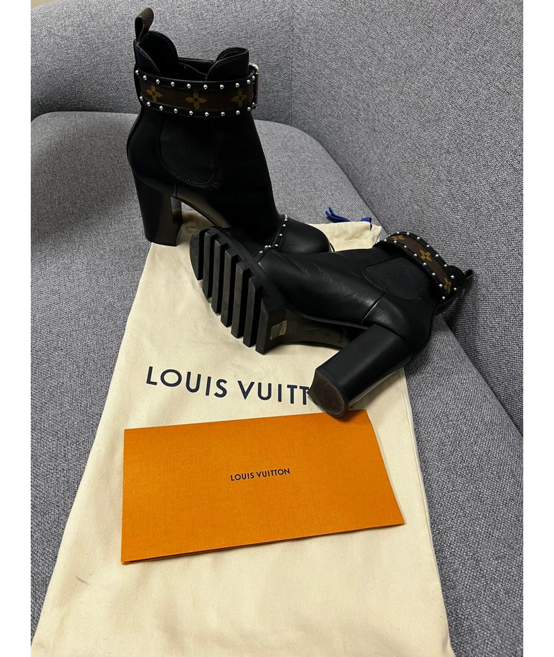 LOUIS VUITTON Черные кожаные ботильоны, фото 2