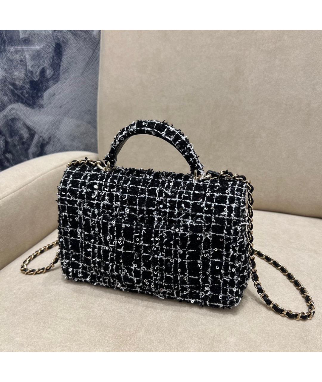 CHANEL Черная твидовая сумка с короткими ручками, фото 2