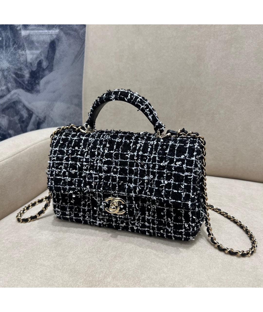CHANEL Черная твидовая сумка с короткими ручками, фото 3