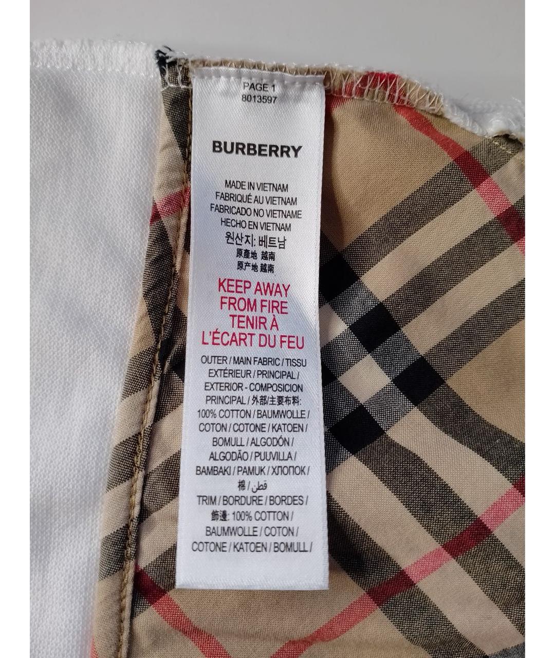 BURBERRY Белая хлопковая детская футболка, фото 6