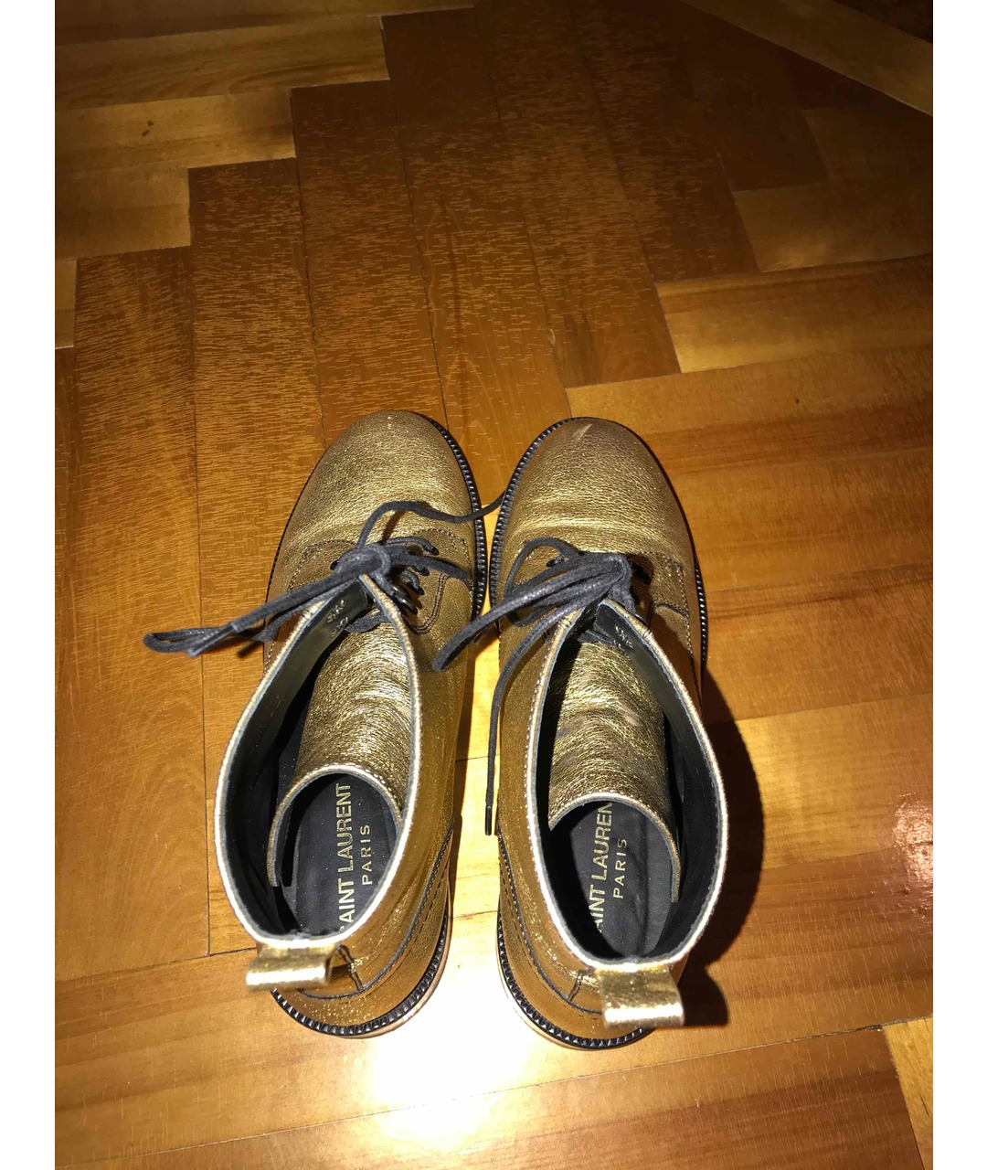 SAINT LAURENT Золотые кожаные ботинки, фото 3