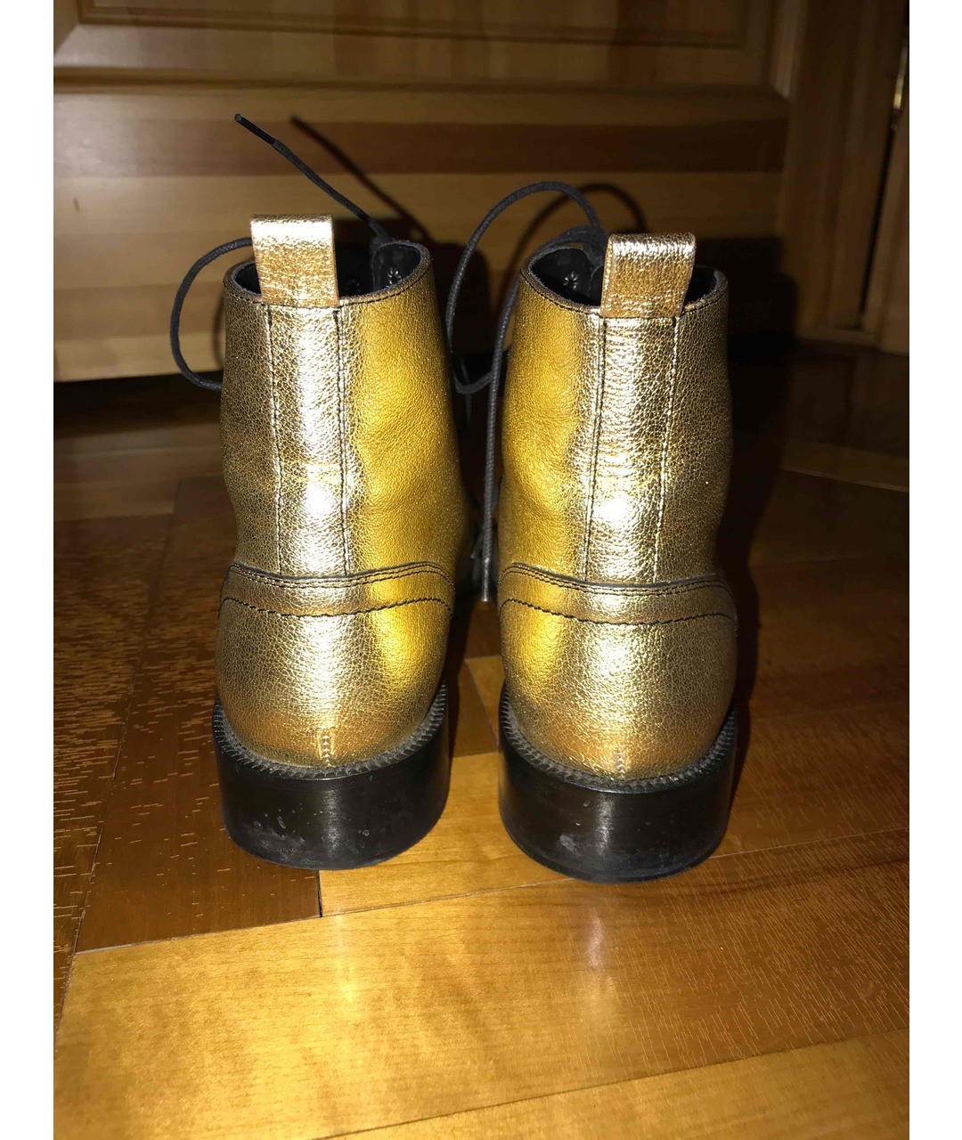 SAINT LAURENT Золотые кожаные ботинки, фото 4