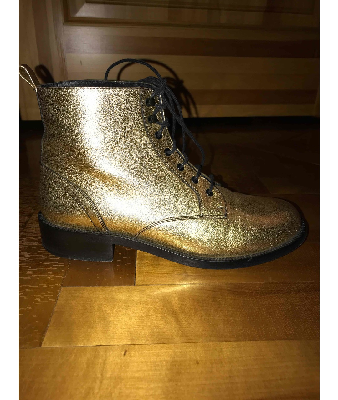 SAINT LAURENT Золотые кожаные ботинки, фото 5