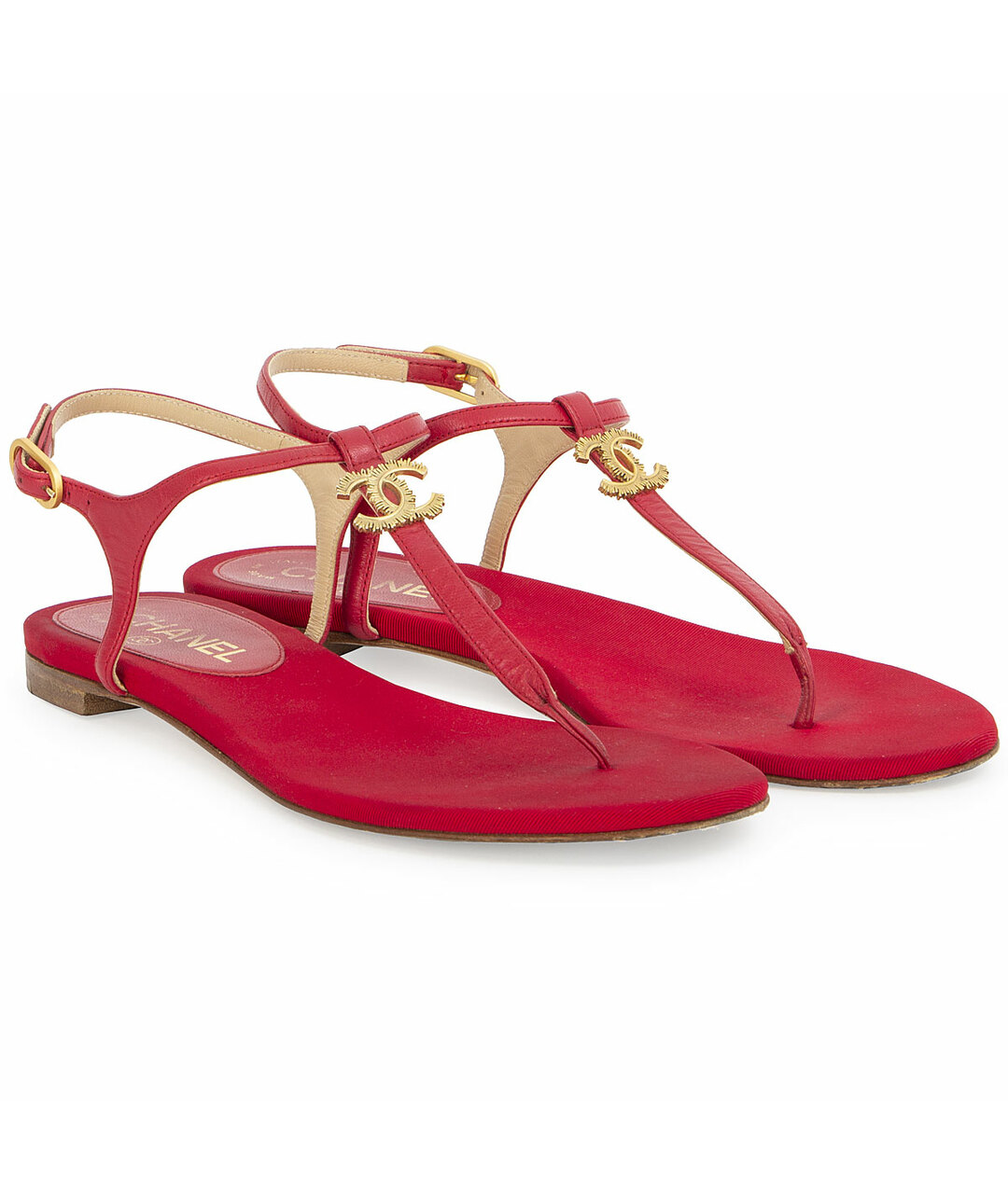 CHANEL PRE-OWNED Красные кожаные сандалии, фото 3