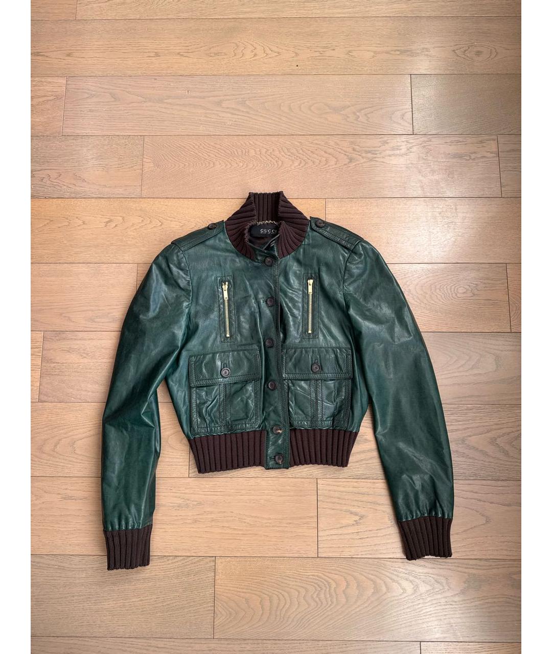 GUCCI Зеленая кожаная куртка, фото 8