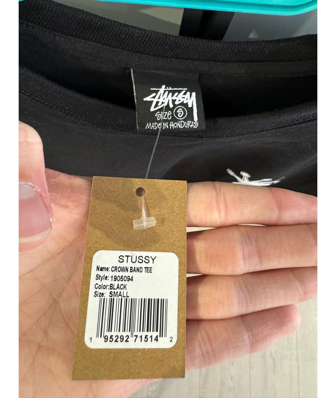 STUSSY Черная хлопковая футболка, фото 3