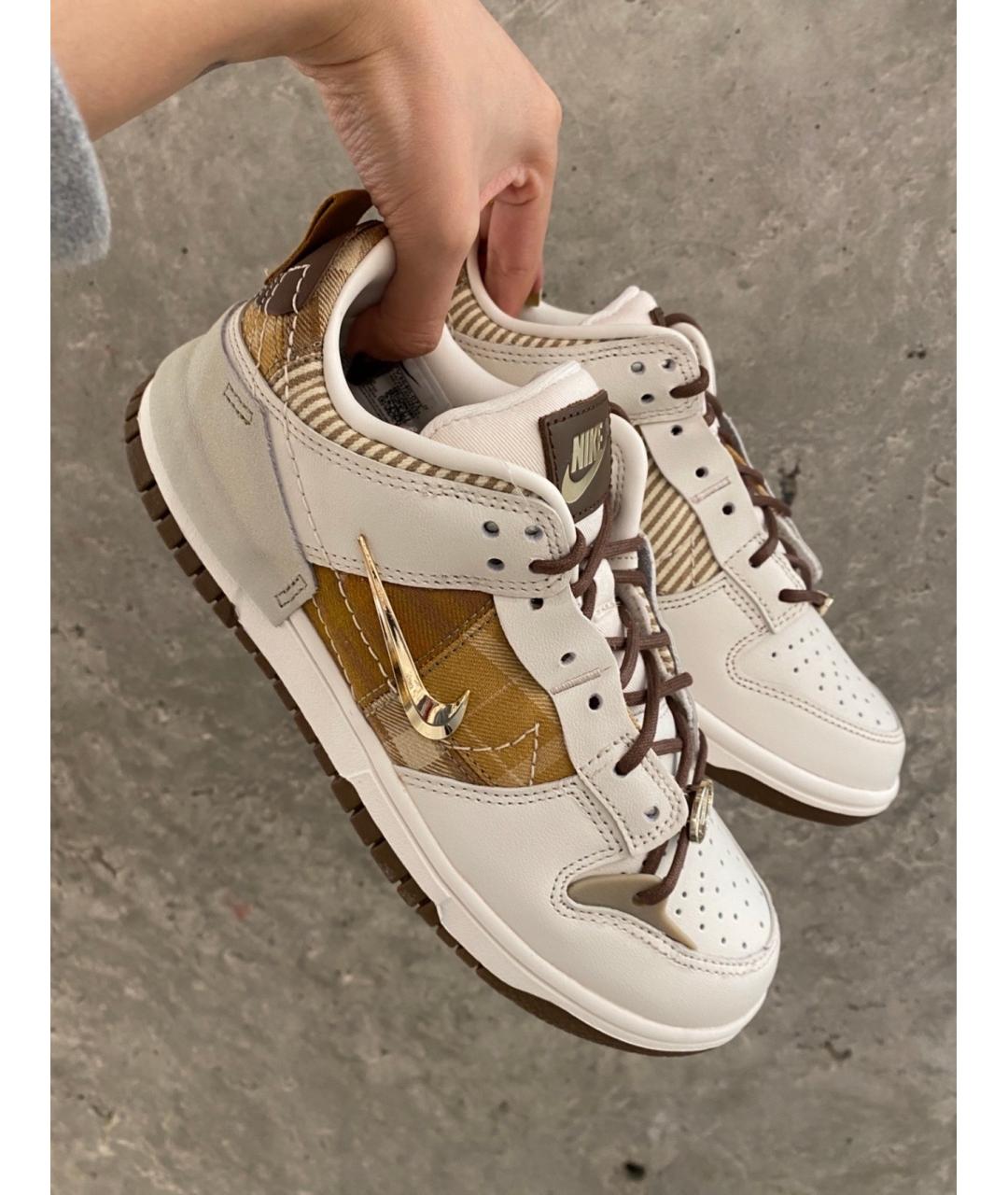 NIKE Бежевые кожаные низкие кроссовки / кеды, фото 5