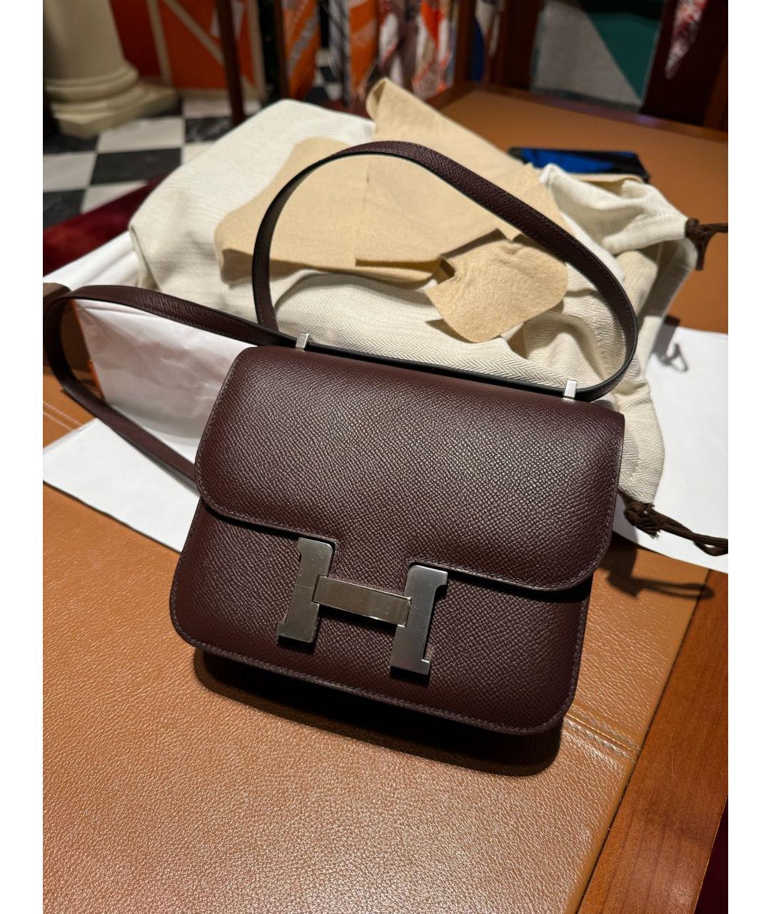 HERMES Бордовая кожаная сумка через плечо, фото 2