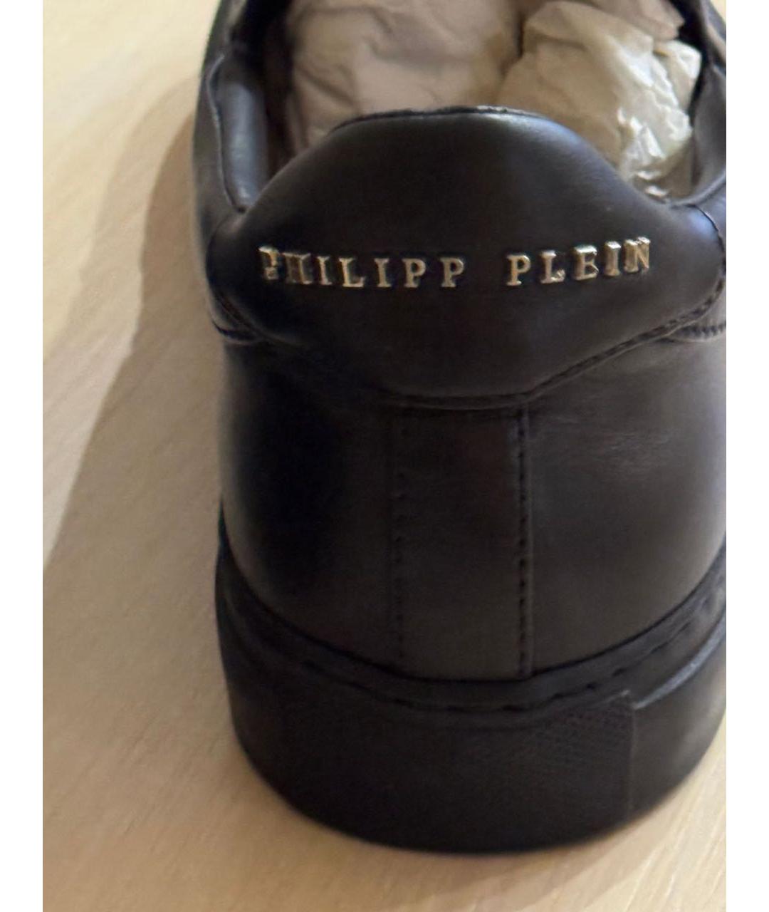 PHILIPP PLEIN Черные кожаные слипоны, фото 4