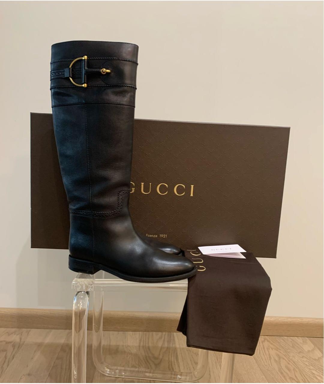 GUCCI Черные кожаные сапоги, фото 5