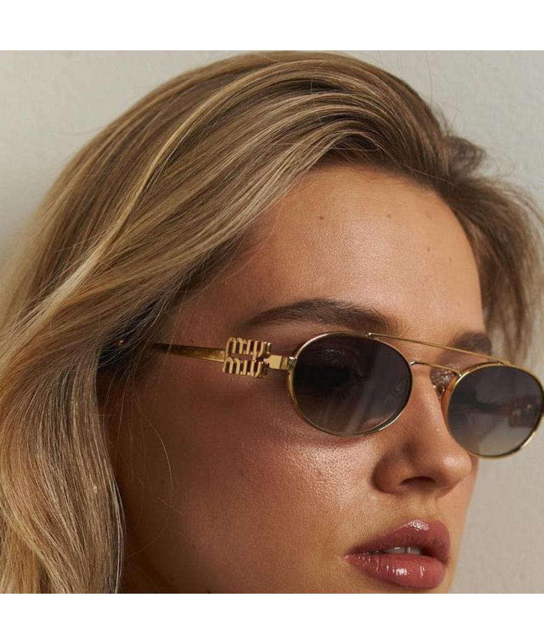 MIU MIU Золотые металлические солнцезащитные очки, фото 5