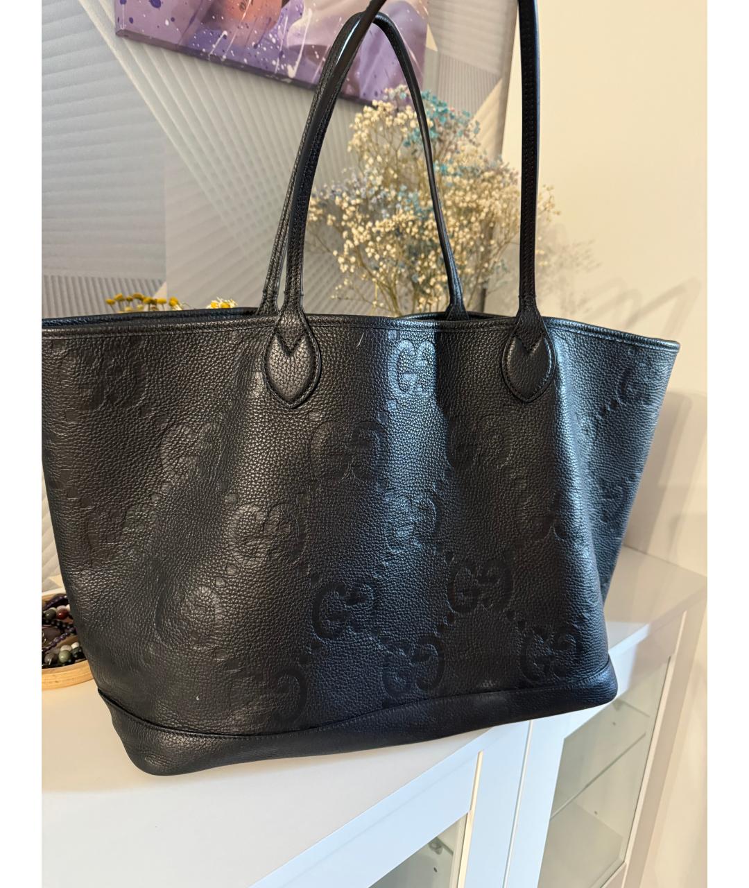 GUCCI Черная кожаная сумка тоут, фото 3