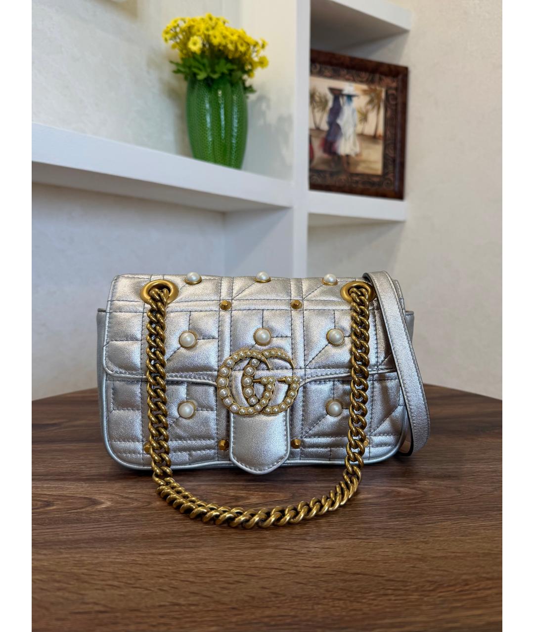 GUCCI Серебряная кожаная сумка через плечо, фото 2
