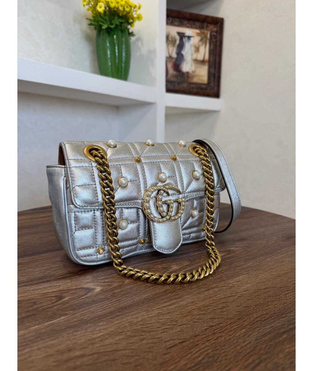 GUCCI Серебряная кожаная сумка через плечо, фото 3
