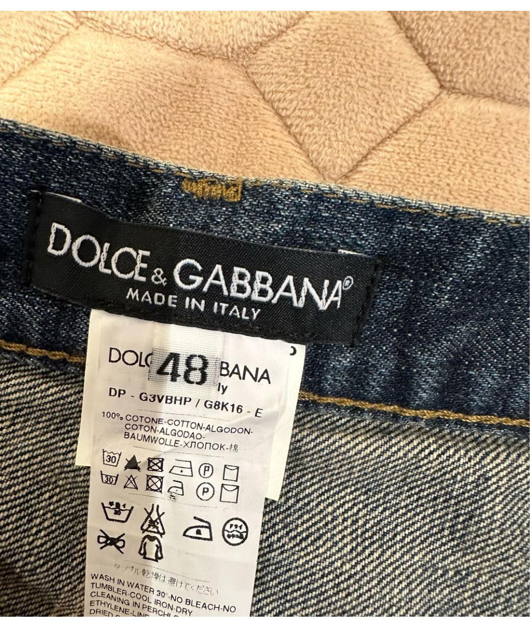 DOLCE&GABBANA Темно-синие хлопковые прямые джинсы, фото 4