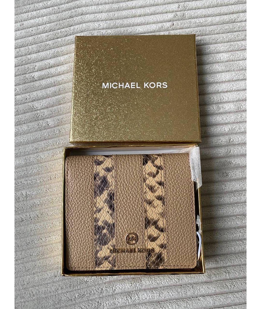 MICHAEL KORS Бежевый кожаный кошелек, фото 9