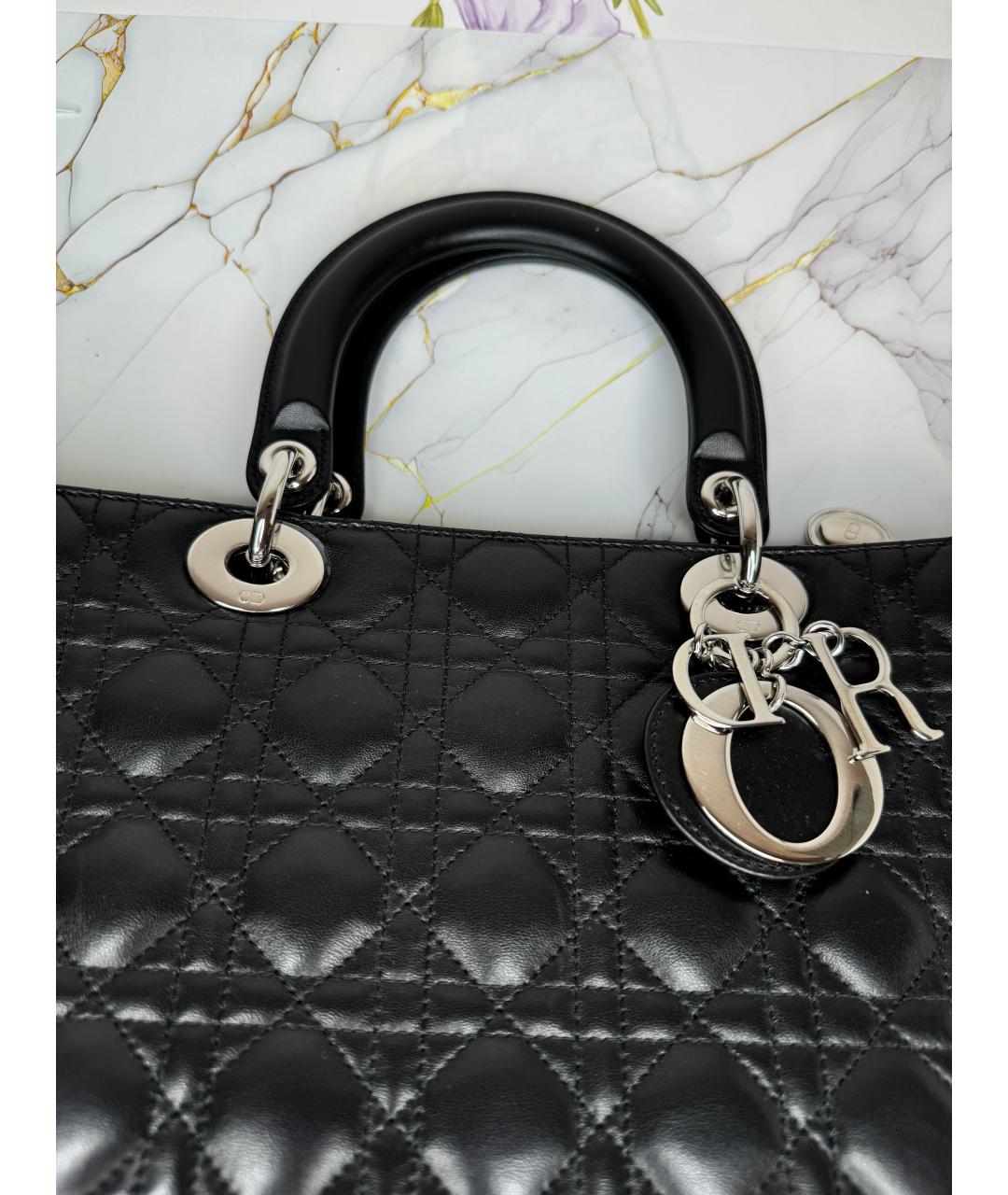 CHRISTIAN DIOR Черная кожаная сумка с короткими ручками, фото 8