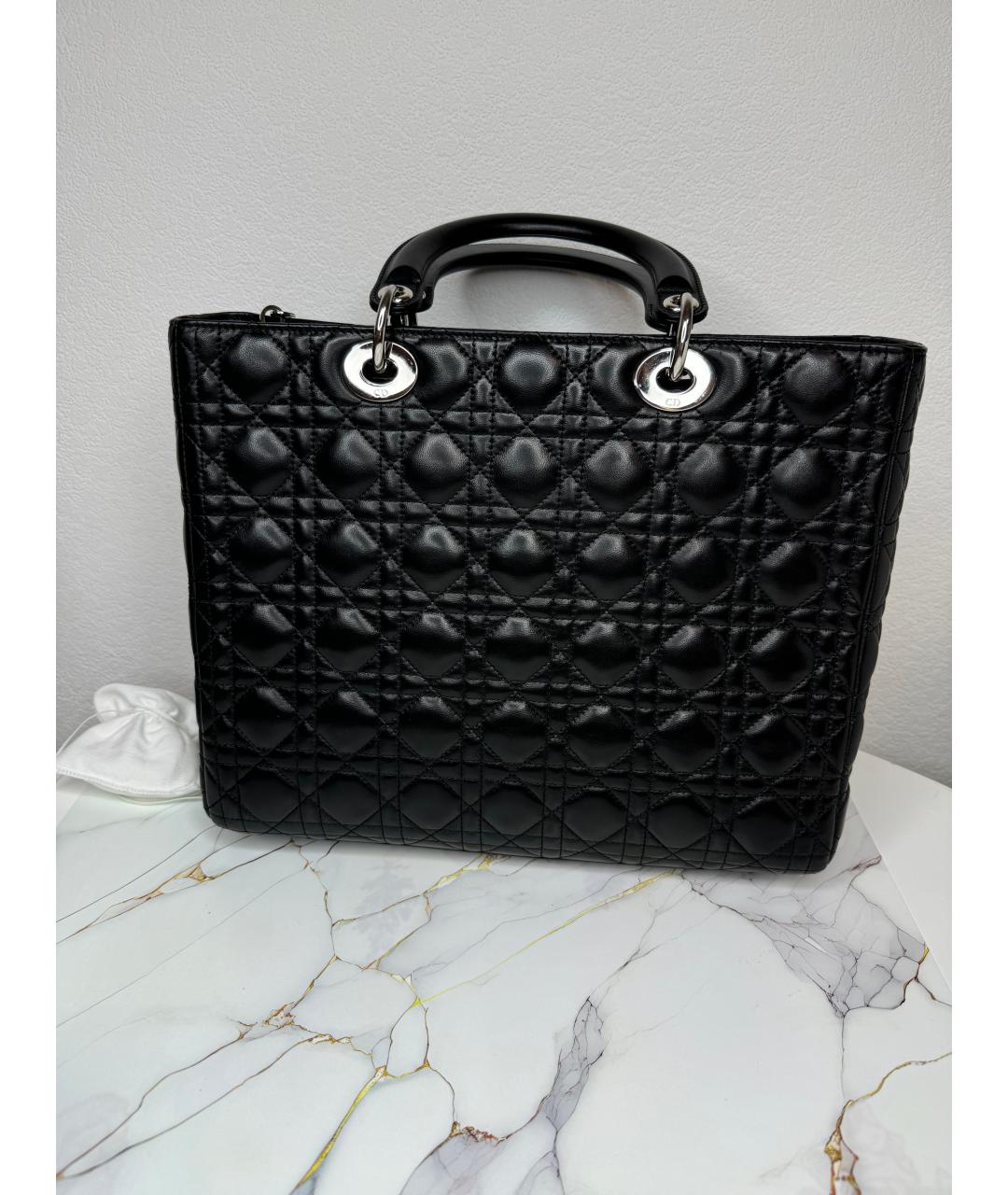 CHRISTIAN DIOR Черная кожаная сумка с короткими ручками, фото 3