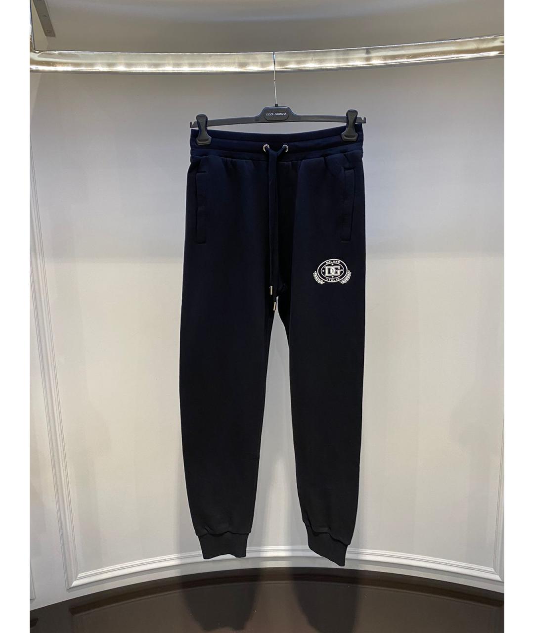 DOLCE&GABBANA Темно-синие хлопковые повседневные брюки, фото 2